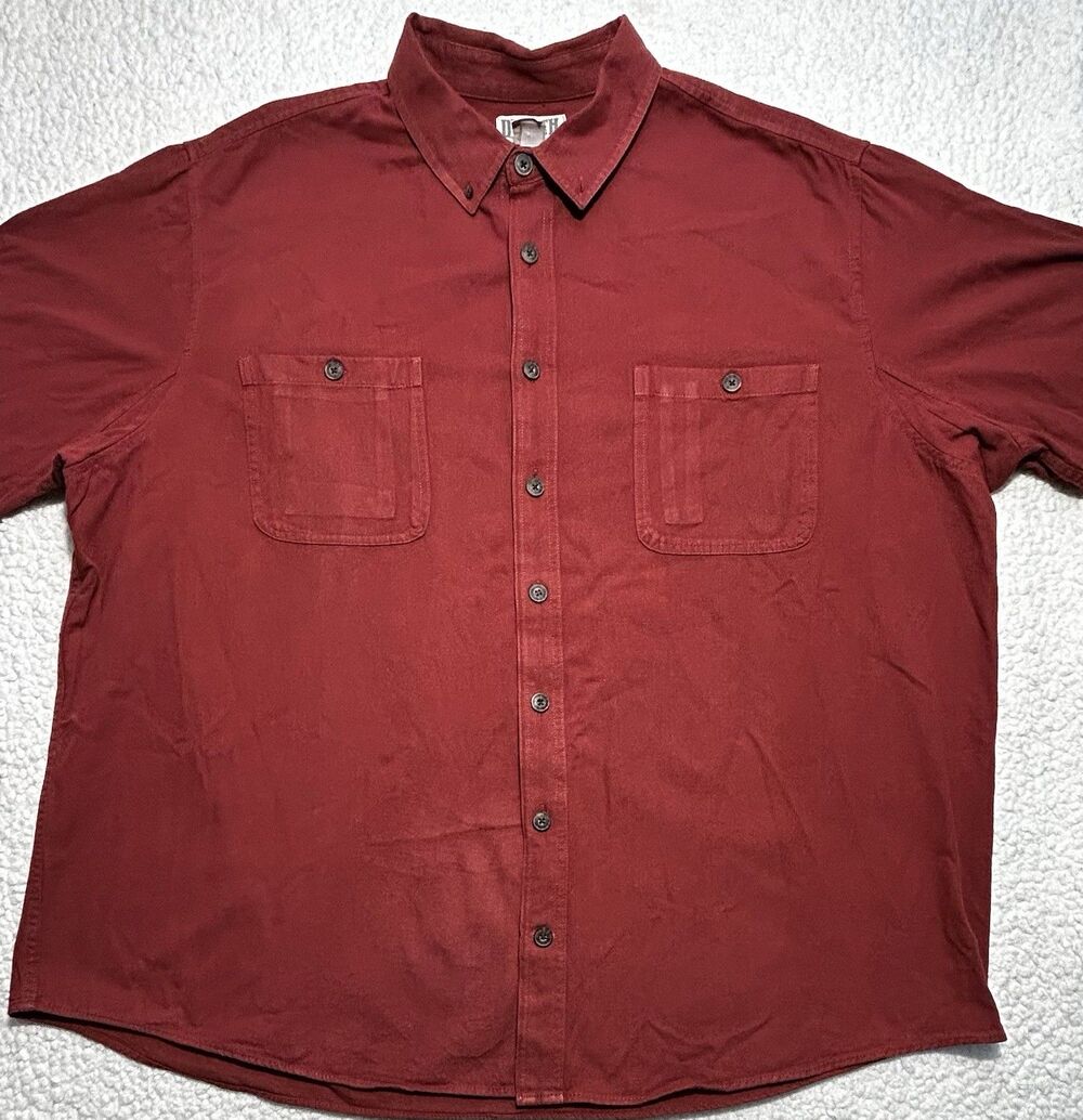 Duluth Trading Co Men 3XL Tall Crimson Red Long Sleeve Work Shirt 3453 3XLT